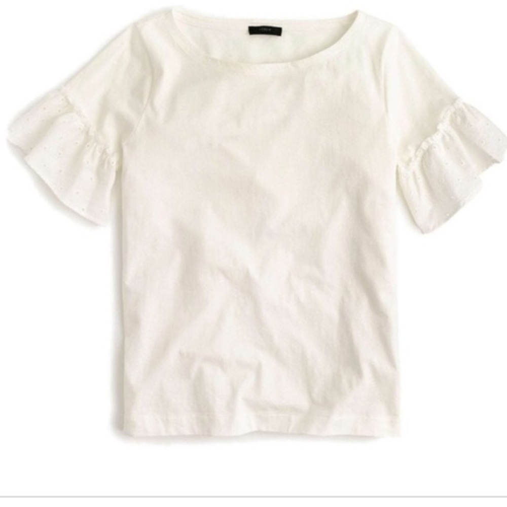 J Crew White Eyelet Ruffle Sleeve Tee